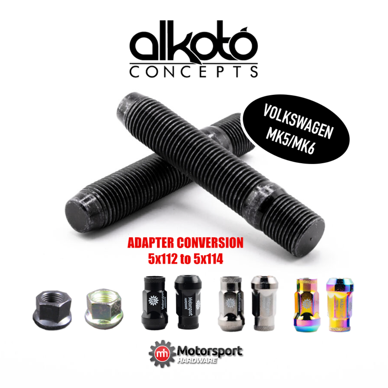 5x112 to 5x114 Adapter Stud Conversion Kit (VW - MK5/MK6)